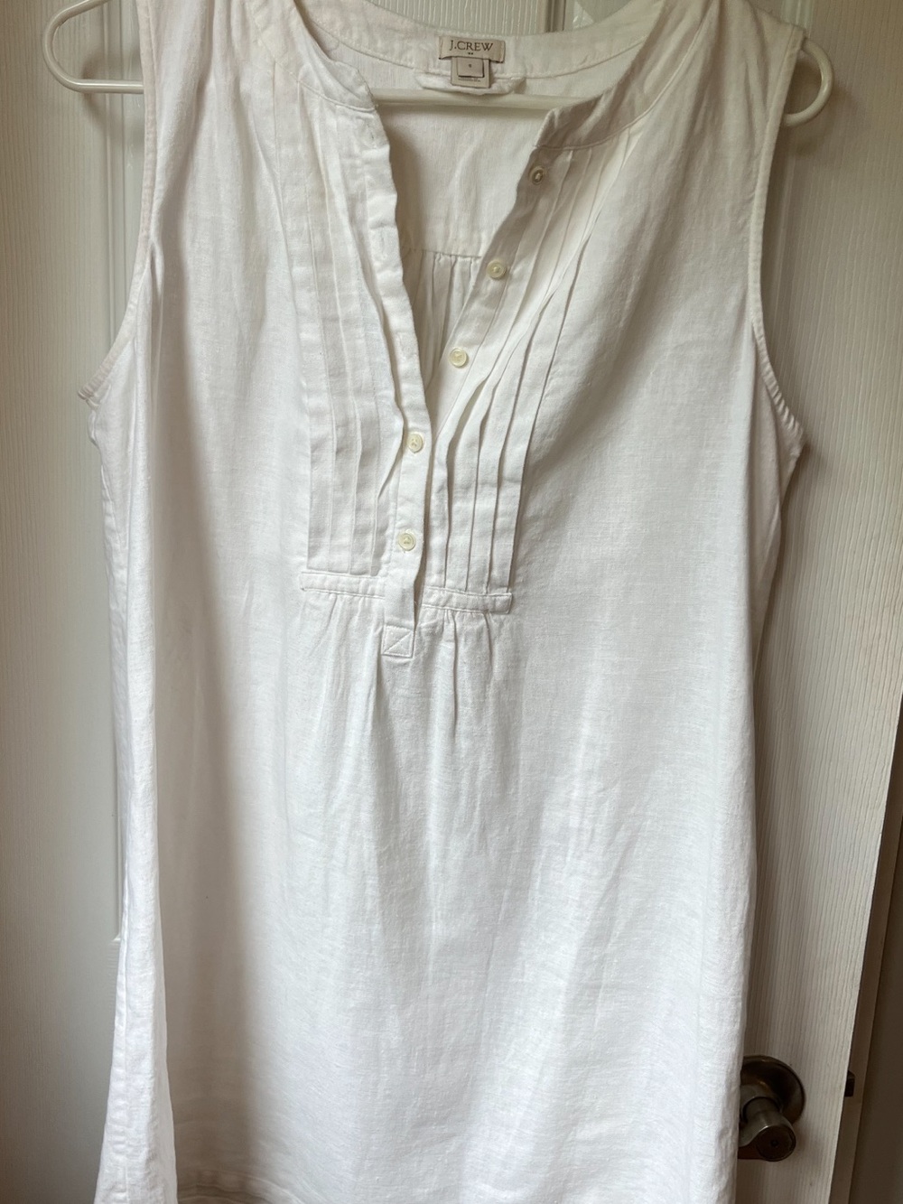 J. Crew White Sleeveless Pintuck Linen Camisole Tunic
